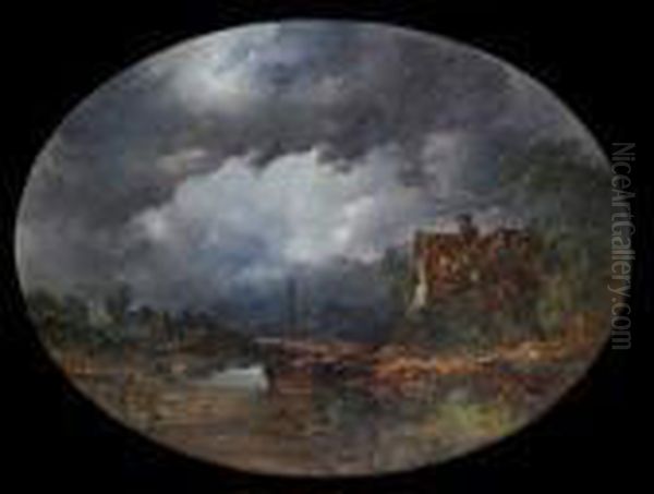 River Landscape With Figures In A Boat Oil Painting by John, Syer Snr.