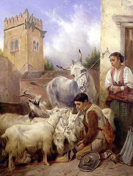 Feeding Goats in the Alhambra, 1871 Oil Painting by Richard Ansdell