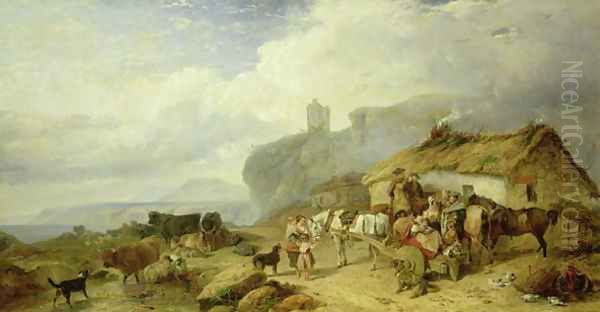 Drover's Halt, Island of Mull in the Distance, 1845 Oil Painting by Richard Ansdell