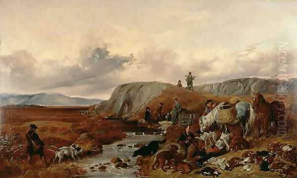 Shooting Party in the Highlands, Halting for Lunch, 1840 Oil Painting by Richard Ansdell