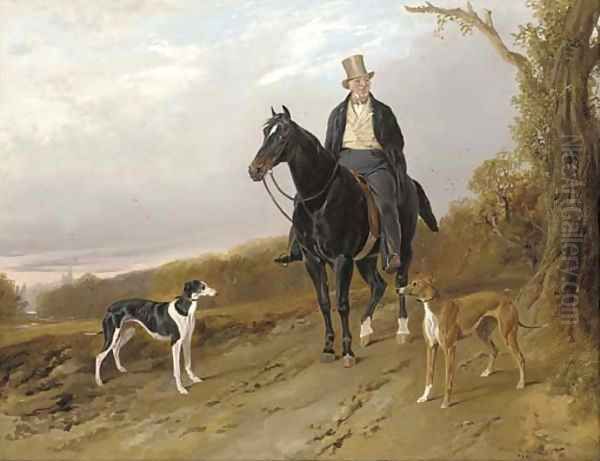 Charles, 2nd Earl of Talbot, on a dark bay hunter, with his greyhounds Top and Tabinet Oil Painting by Richard Ansdell