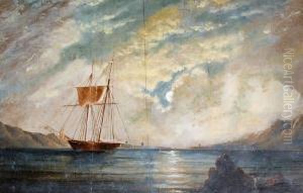 Sailing Off Hout Bay By Moonlight Oil Painting by William Syme