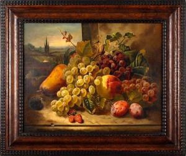 Still Life Of Fruit On A Ledge Oil Painting by C Symes