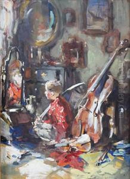 Seated Boy In The Music Room Oil Painting by William Christian Symons