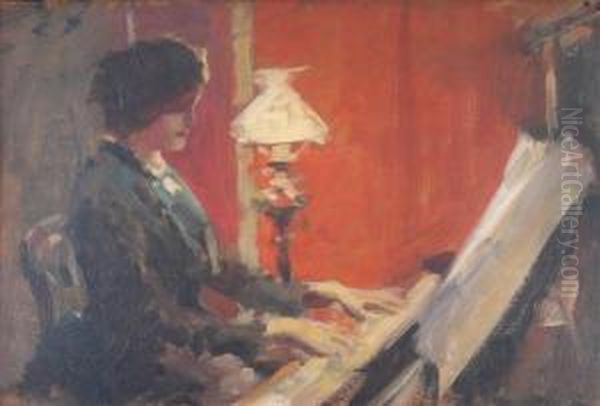 A Lady At The Piano Oil Painting by William Christian Symons