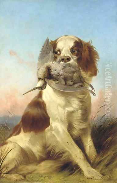 A Spaniel with a Woodcock at Sunset Oil Painting by Richard Ansdell