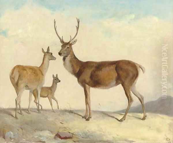 The hart Samson, the hind Delilah and the calf Judith, in a highland landscape Oil Painting by Richard Ansdell