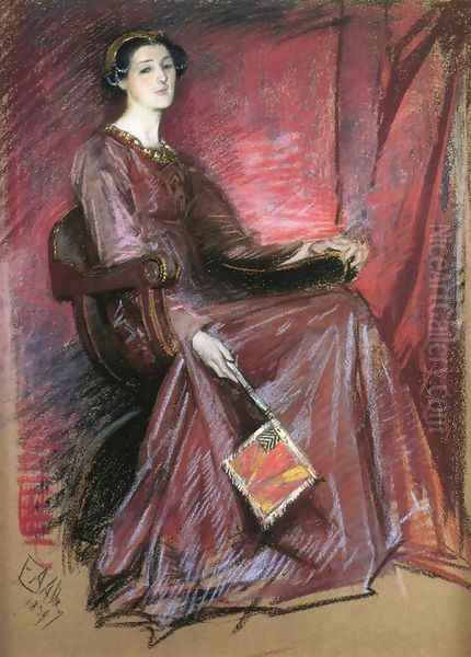 Seated Woman Wearing Elizabethan Headdress Oil Painting by Edwin Austin Abbey