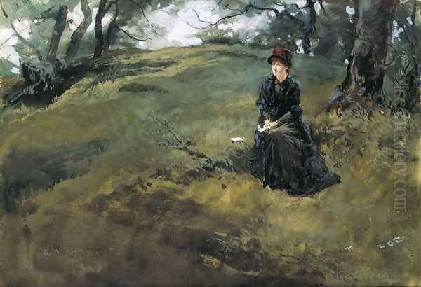 Young Woman in the Woods Oil Painting by Edwin Austin Abbey