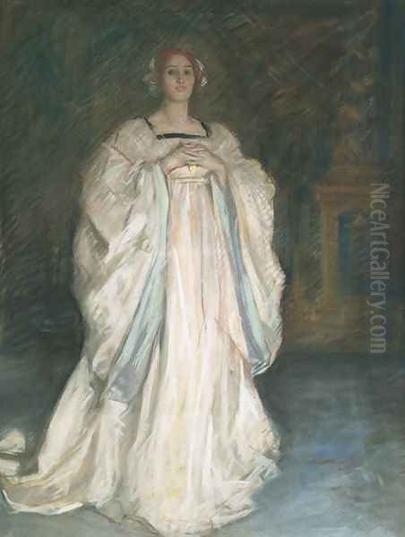 Woman in a White Dress Oil Painting by Edwin Austin Abbey