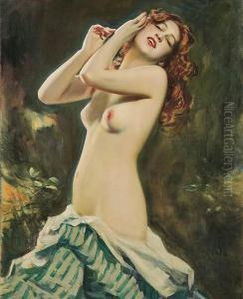 Redhead Nude Oil Painting by Boleslaw Szankowski