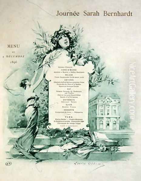 Menu for Sarah Bernhardt Day, 9th December 1896 Oil Painting by Louise Abbema