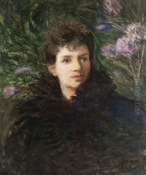 Young Woman with Violets, c.1910 Oil Painting by Edmond-Francois Aman-Jean