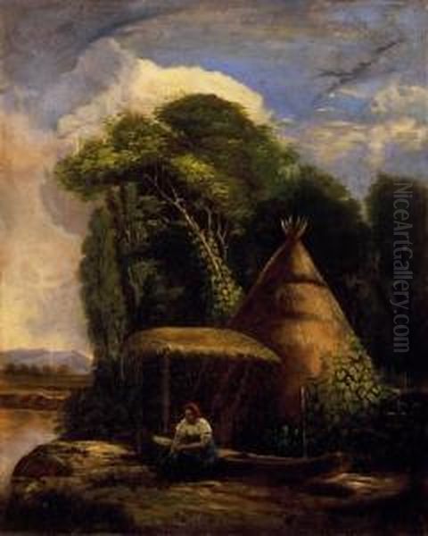 Before The Fisherman's Hut Oil Painting by Mihaly Szemler