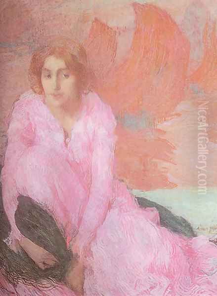 Dame En Rose Oil Painting by Edmond-Francois Aman-Jean