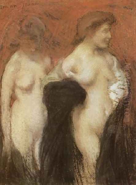 Two Nudes Oil Painting by Edmond-Francois Aman-Jean