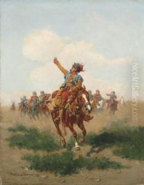 Cossacks On Horseback Oil Painting by Wladyslaw Szerner