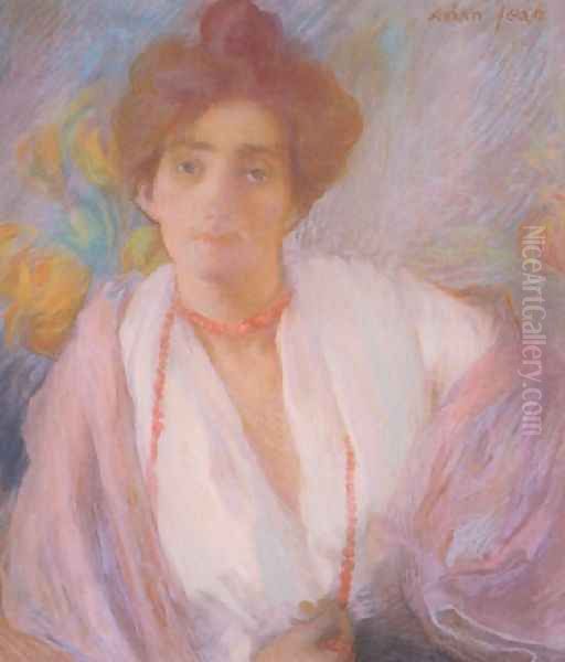 Dame En Rose Ii Oil Painting by Edmond-Francois Aman-Jean