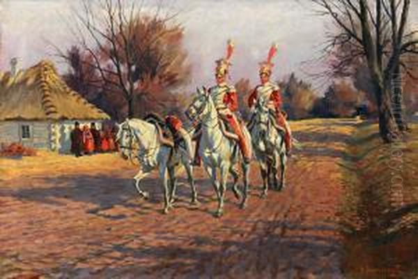 Trebacze 1 Plk Lekkokonnego Polskiego Gwardii Cesarza Napoleona I Z Lat 1808-1809 Oil Painting by Feliks Szewczyk