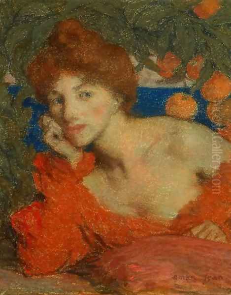 Sous Les Orangers Femme A Amalfi Oil Painting by Edmond-Francois Aman-Jean