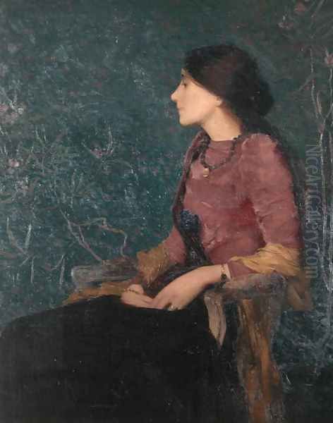 Seated Portrait of Thadee-Caroline Jacquet, later Madame Aman-Jean, before 1892 Oil Painting by Edmond-Francois Aman-Jean