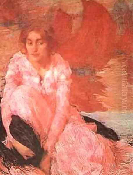 Girl In A Pink Dress 1900-1902 Oil Painting by Edmond-Francois Aman-Jean