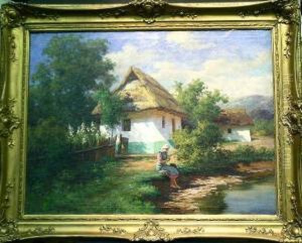 On The Banks Of A River Oil Painting by Tibor Szontagh