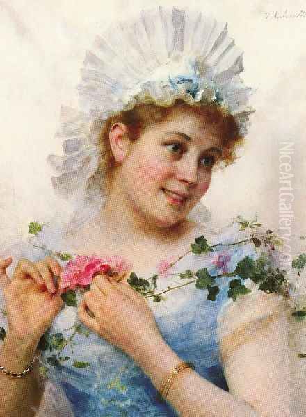 A Young Girl With Roses Oil Painting by Federico Andreotti