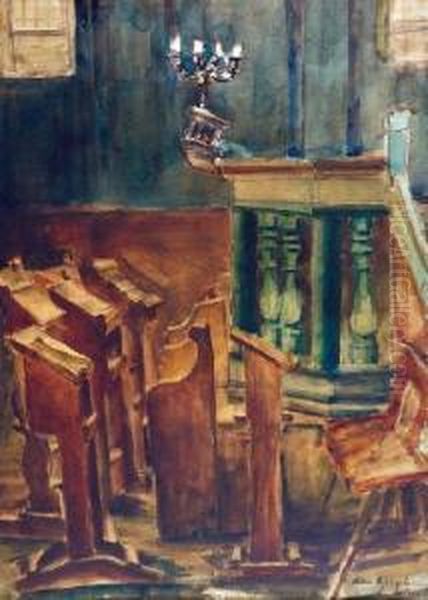 Wnetrze Synagogi Oil Painting by Natan Szpigel