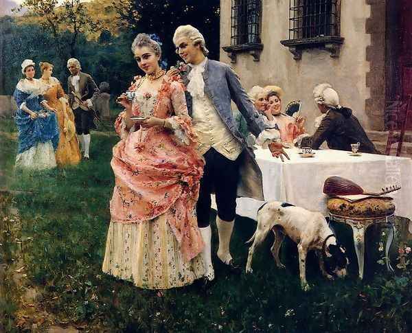 An Afternoon Tea Oil Painting by Federico Andreotti