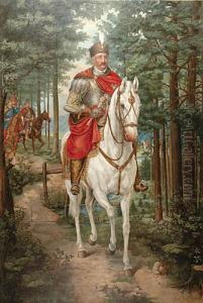 Krol Jan Iii Sobieski Na Koniu Oil Painting by Antonin Szymanski