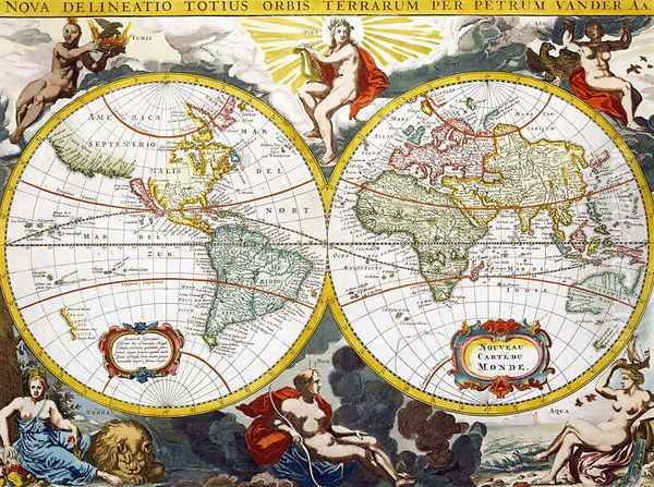 World Map, early 18th century Oil Painting by Pieter Van der Aa