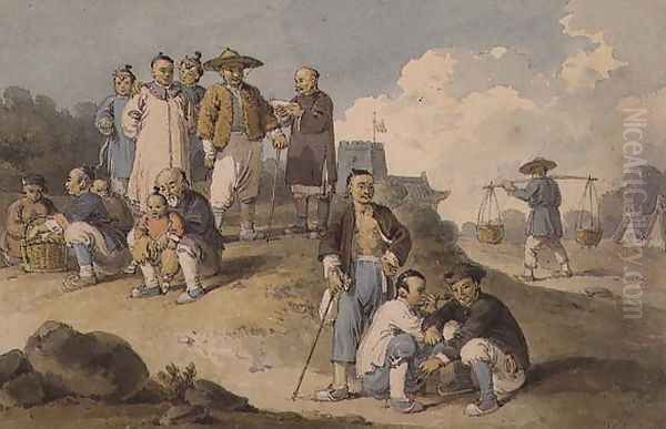 A group of Chinese watching the Earl Macartney's Embassy to China Oil Painting by William Alexander