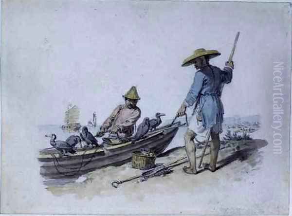 Chinese Fishermen with Cormorants Oil Painting by William Alexander