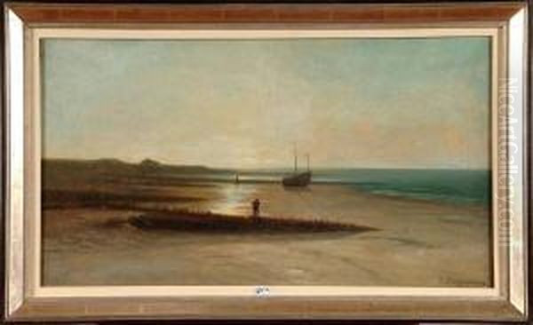 Plage De La Panne Animee A Maree Basse Oil Painting by Theodore T'Scharner