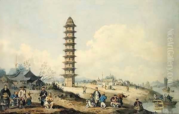 A View near the City of Lin Tsin on the banks of the Grand Canal Oil Painting by William Alexander