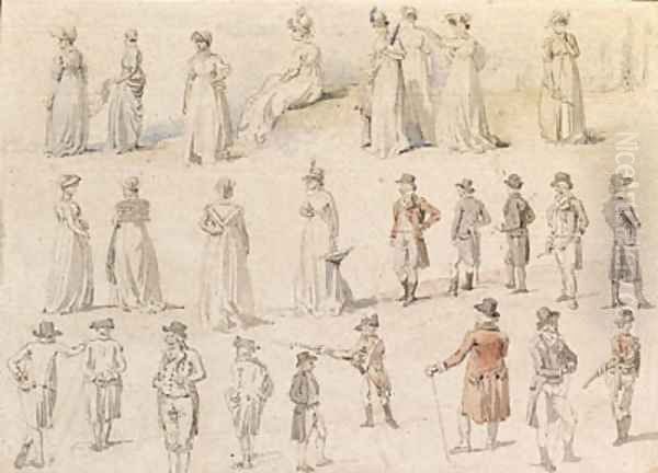 A sheet of figure studies for 'The dinner in Mote Park, Maidstone', Kent Oil Painting by William Alexander