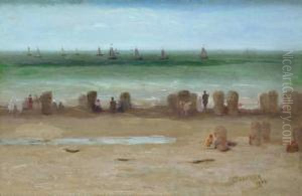 Badstrand En Bomschuiten Oil Painting by Jacob Taanmann