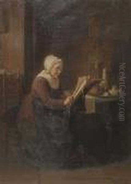 Vieille Dame Lisant. 1895 Oil Painting by Jacob Taanmann