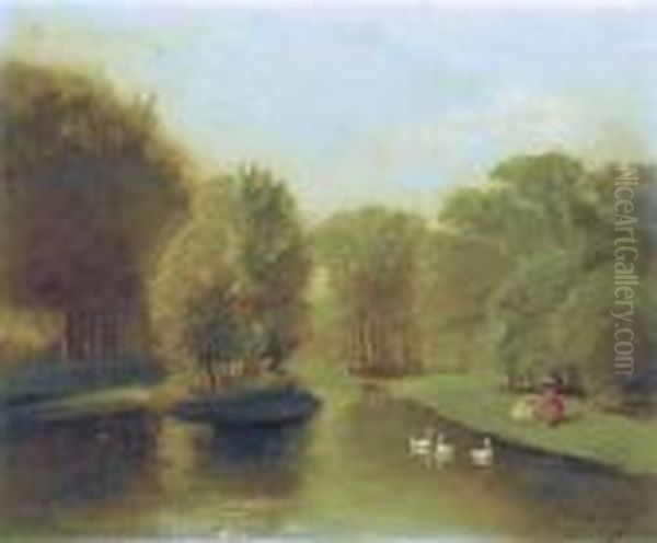 Vijver In Het Vondelpark, Amsterdam Oil Painting by Jacob Taanmann