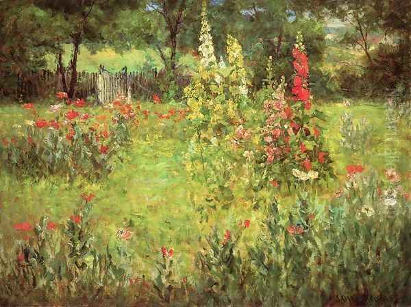 Hollyhocks and Poppies - The Hermitage Oil Painting by John Ottis Adams