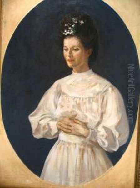 Portrait Of Woman In Whitedress Oil Painting by Augustus Vincent Tack