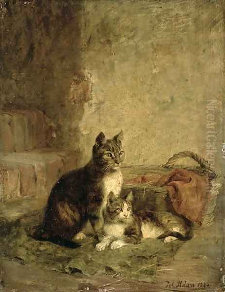 Cats 1883 Oil Painting by Julius Adam