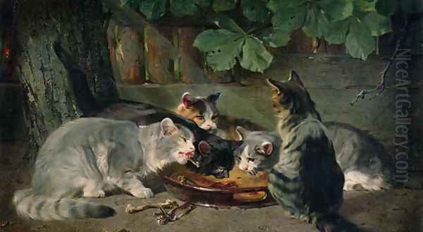 Dinner Time Oil Painting by Julius Adam