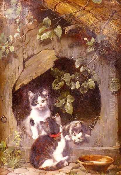 Playful Kittens Oil Painting by Julius Adam