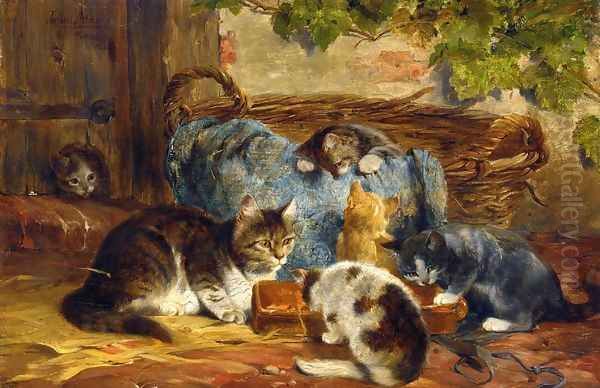 The Kittens' Supper Oil Painting by Julius Adam