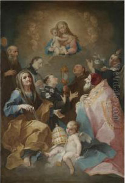 Madonna And Child In Glory With Saints Oil Painting by Giovanni Battista Tagliasacchi