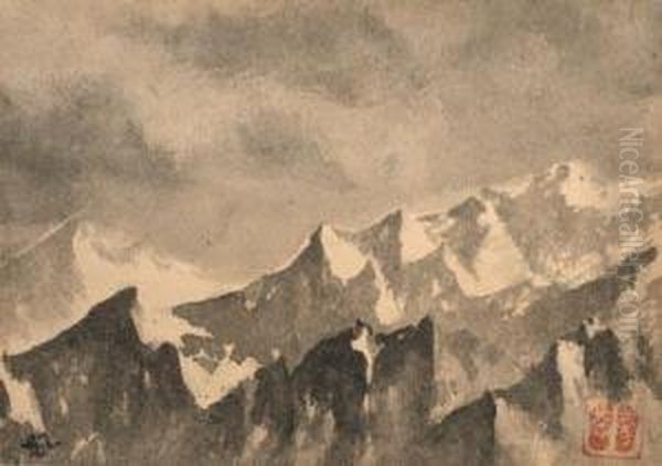 Mountain Crags Oil Painting by Gaganendranath Tagore