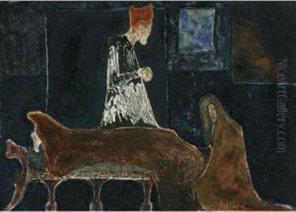 Death Scene Oil Painting by Rabindranath Tagore