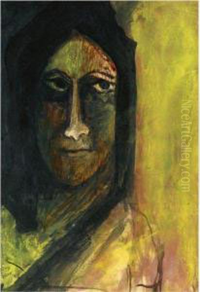 Untitled (portrait Of A Woman) Oil Painting by Rabindranath Tagore